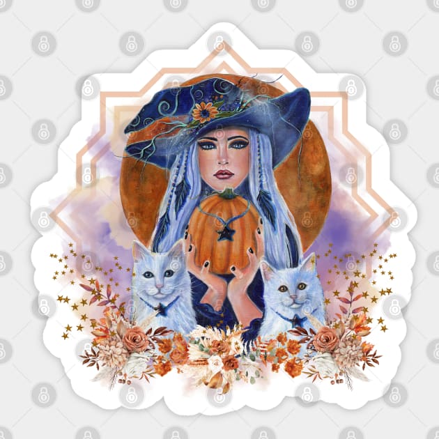 Halloween pumpkin time witch art by Renee Lavoie Sticker by ReneeLLavoie